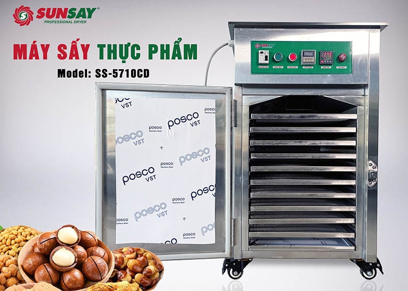 Máy sấy nhiệt đối lưu 10 khay sấy đa dạng các loại thực phẩm, các loại hạt,...