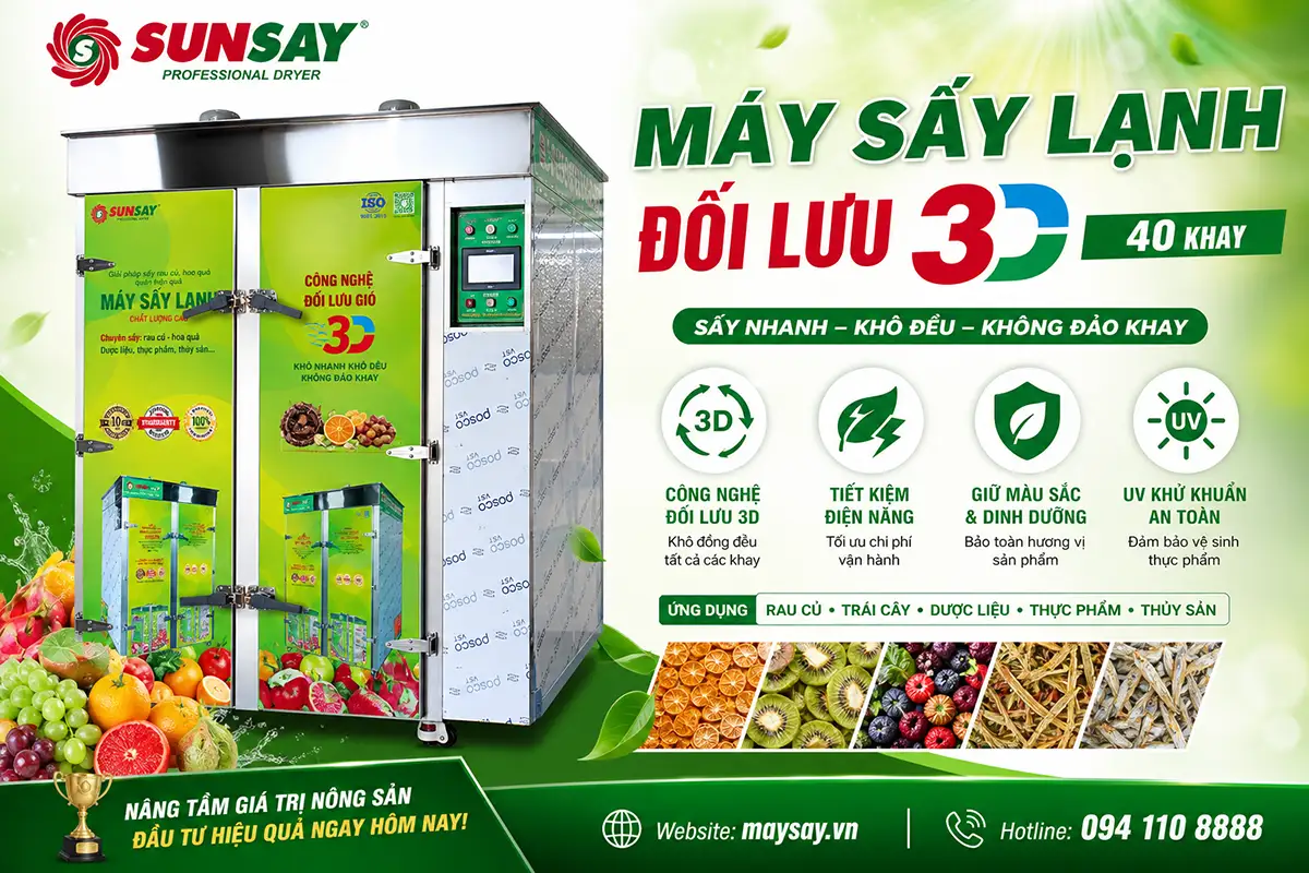Máy sấy lạnh đối lưu gió  40 khay – Công nghệ sấy đối lưu hiện đại, tiết kiệm điện năng, nhân công