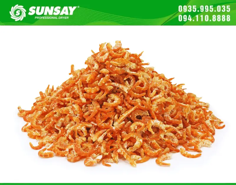 Tôm sau khi được sấy bởi máy sấy nhiệt đối lưu 10 khay SUNSAY