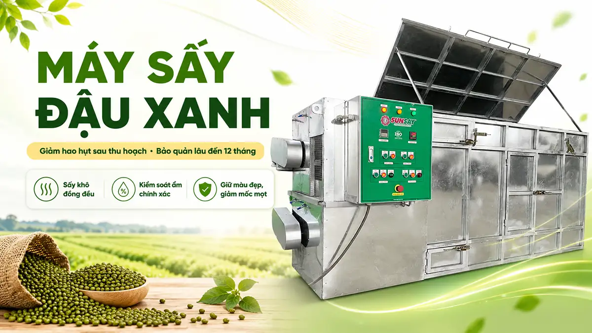 Máy sấy nông sản đậu xanh giúp tăng thời gian bảo quản và giảm hao hụt sau thu hoạch