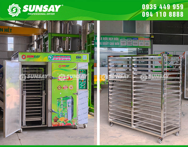 Máy sấy nhiệt 64 khay với xe goong đẩy tiện lợi