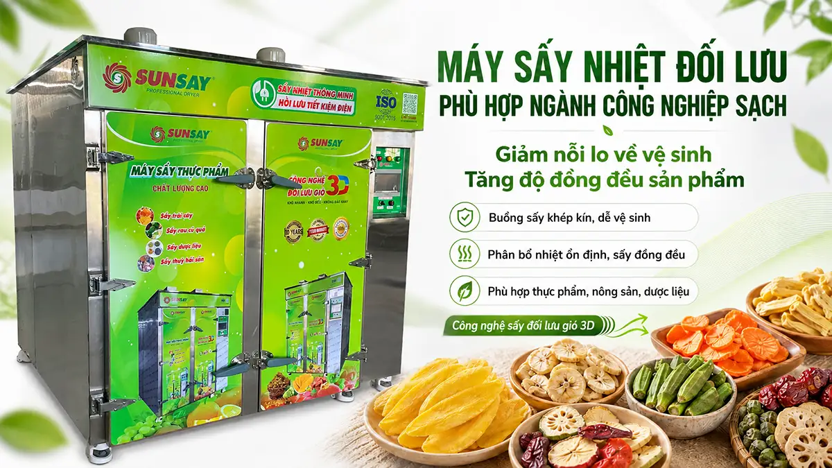 Máy sấy nhiệt đối lưu phù hợp ngành công nghiệp sạch giúp giảm nỗi lo về vệ sinh và độ đồng đều sản phẩm