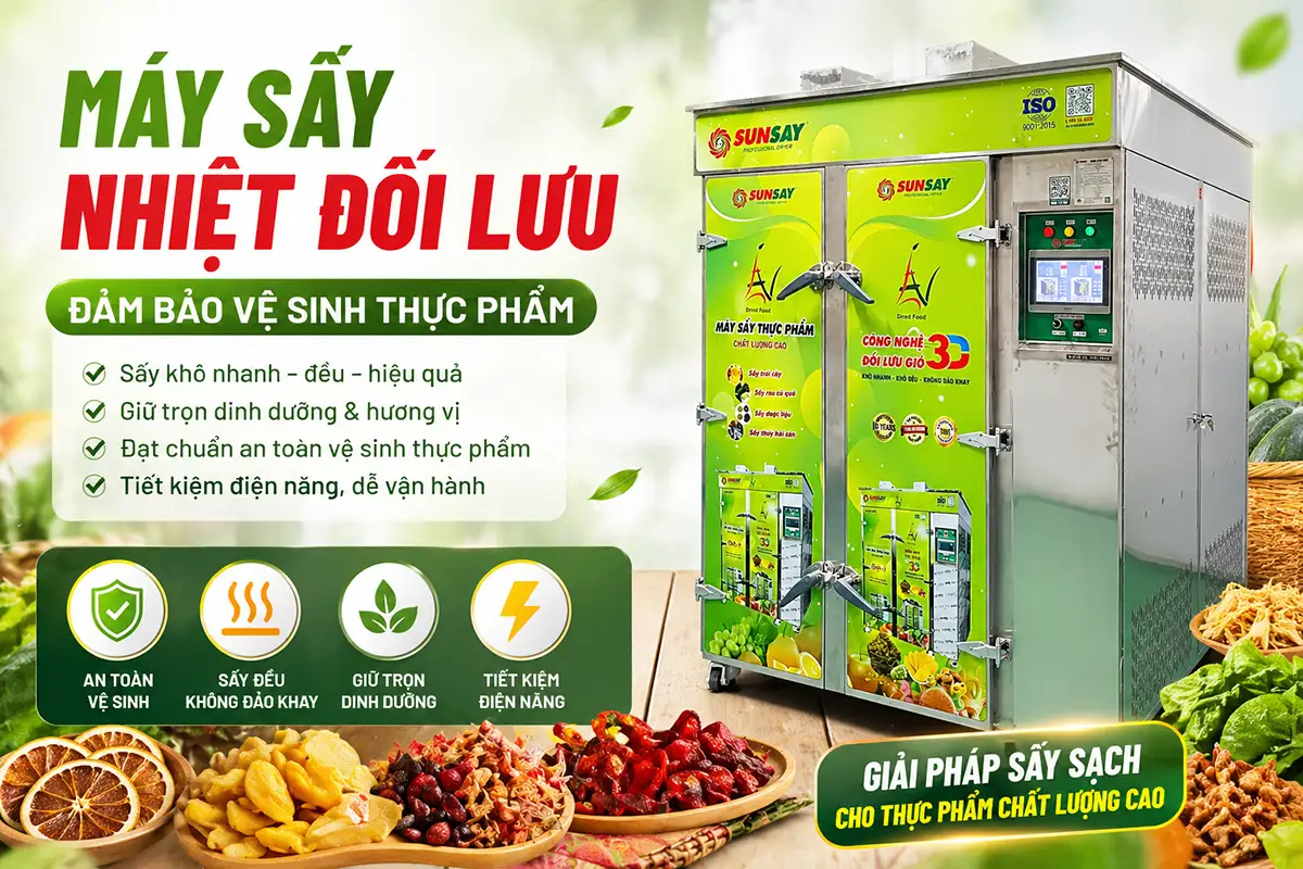 Máy sấy nhiệt đối lưu đảm bảo vệ sinh thực phẩm – giải pháp cho bài toán sấy sạch, đều và an toàn hơn